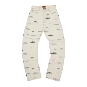 ALCATRAZ PATTERN DENIM JEANS [WHITE]
