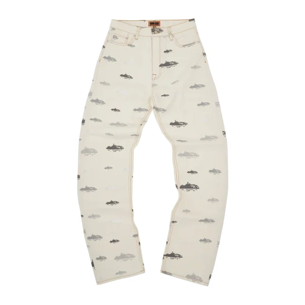 ALCATRAZ PATTERN DENIM JEANS [WHITE]